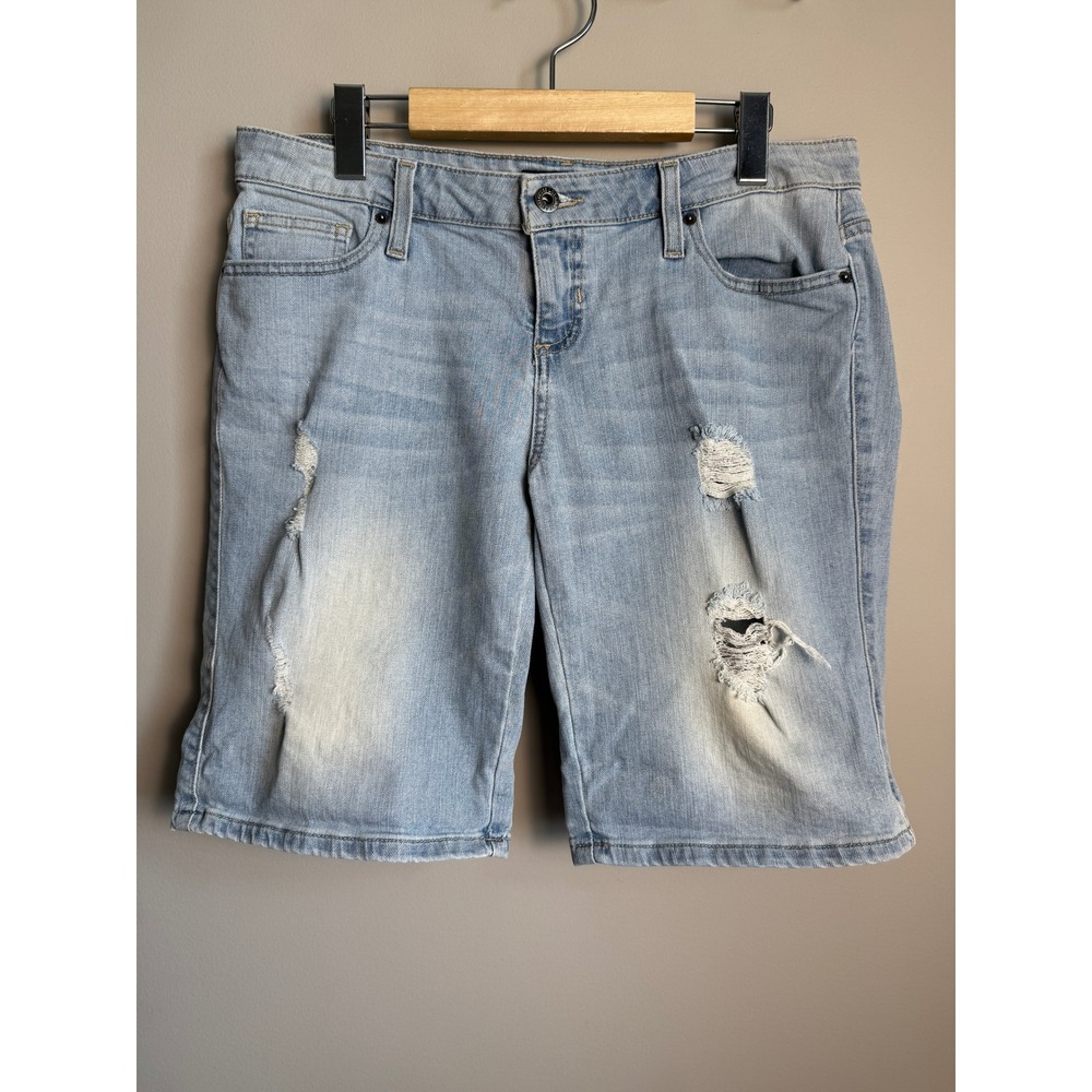 Guess‎ Los Angeles Distressed Denim Bermuda Shorts Light Wash Y2K Grunge Boho